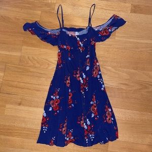 Blue Floral Off the Shoulder Dress with Pockets Size Medium